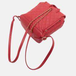Pre Owned Chanel Red Quilted Caviar CC Filigree Backpack