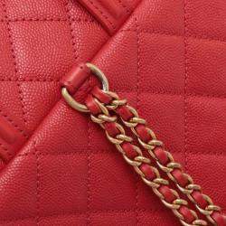 Pre Owned Chanel Red Quilted Caviar CC Filigree Backpack