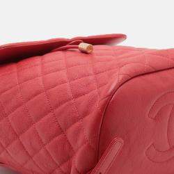 Pre Owned Chanel Red Quilted Caviar CC Filigree Backpack