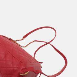Pre Owned Chanel Red Quilted Caviar CC Filigree Backpack