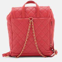 Pre Owned Chanel Red Quilted Caviar CC Filigree Backpack