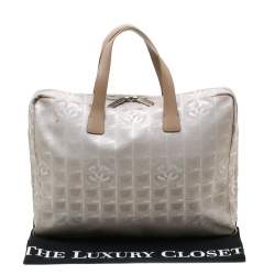 Pre Owned Chanel Beige Jacquard Travel Ligne Laptop Bag