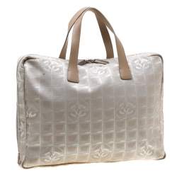 Pre Owned Chanel Beige Jacquard Travel Ligne Laptop Bag