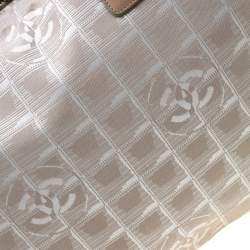 Pre Owned Chanel Beige Jacquard Travel Ligne Laptop Bag