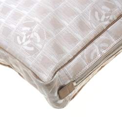 Pre Owned Chanel Beige Jacquard Travel Ligne Laptop Bag