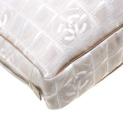 Pre Owned Chanel Beige Jacquard Travel Ligne Laptop Bag