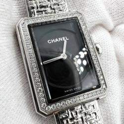 Chanel Black Stainless Steel Boy-Friend Quartz Women's Wristwatch 21.5 mm