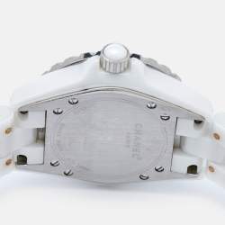 Chanel White Ceramic Stainless Steel Diamond J12 H0967 Women's Wristwatch 33 mm