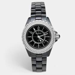 Chanel Black Ceramic Stainless Steel Diamond J12 H0949 Women's Wristwatch 33 mm