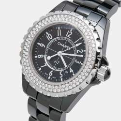 Chanel Black Ceramic Stainless Steel Diamond J12 H0949 Women's Wristwatch 33 mm