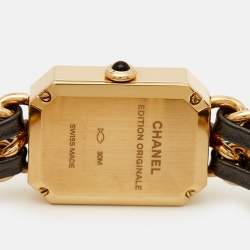 Chanel Black Gold Plated Stainless Steel Leather Premiere H6951 Women's Wristwatch 20 mm