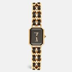 Chanel Black Gold Plated Stainless Steel Leather Premiere H6951 Women's Wristwatch 20 mm