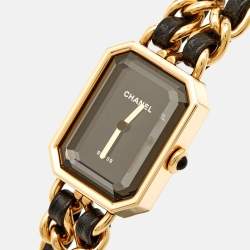 Chanel Black Gold Plated Stainless Steel Leather Premiere H6951 Women's Wristwatch 20 mm