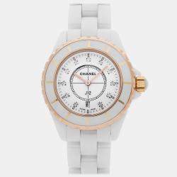 Chanel Diamond 18k Yellow Gold, Ceramic J12 H2181 Quartz Women's Wristwatch 