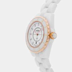 Chanel Diamond 18k Yellow Gold, Ceramic J12 H2181 Quartz Women's Wristwatch 