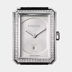 Chanel Silver 18k White Gold Boy-Friend H6677 Quartz Women's Wristwatch 26.7 mm x 34.6 mm
