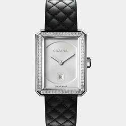 Chanel Silver 18k White Gold Boy-Friend H6677 Quartz Women's Wristwatch 26.7 mm x 34.6 mm