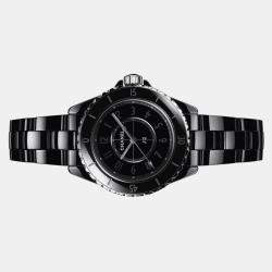 Chanel Black Ceramic Stainless Steel J12 H6346 Quartz Women's Wristwatch 33 mm