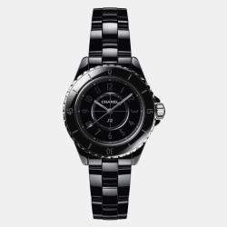 Chanel Black Ceramic Stainless Steel J12 H6346 Quartz Women's Wristwatch 33 mm