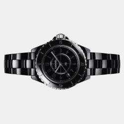 Chanel Black Ceramic Stainless Steel J12 H6346 Quartz Women's Wristwatch 33 mm