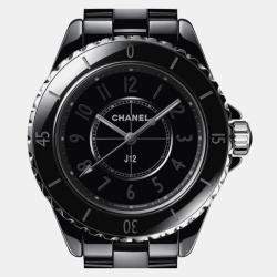 Chanel Black Ceramic Stainless Steel J12 H6346 Quartz Women's Wristwatch 33 mm