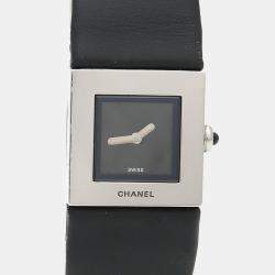 مملوكة مسبقًا Chanel Matelasse Quartz Black Stainless Steel Women's Wristwatch 19 mm