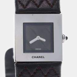 Pre Owned Chanel Matelasse Quartz Black Stainless Steel Women's Wristwatch 19 mm