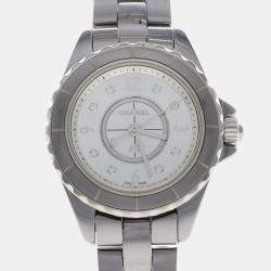 Pre Owned Chanel J12 Diamond Quartz Ceramic Stainless Steel Women's Wristwatch 29 mm