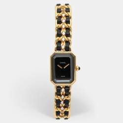 Pre Owned Chanel Black Gold Plated Stainless Steel Leather Premiere H6951 Women's Wristwatch 20 mm