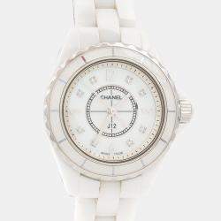 Pre Owned Chanel J12 H2570 Quartz White Diamonds Ceramic Women's Wristwatch 29mm
