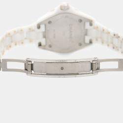 Pre Owned Chanel J12 H2570 Quartz White Diamonds Ceramic Women's Wristwatch 29mm