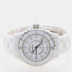 Pre Owned Chanel J12 Diamond H1628 Quartz Ceramic Stainless Steel Women's Wristwatch 34 mm