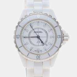 Pre Owned Chanel J12 Diamond H1628 Quartz Ceramic Stainless Steel Women's Wristwatch 34 mm