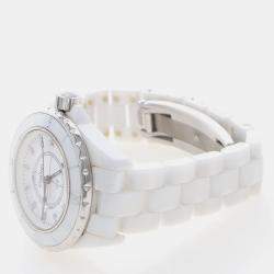 Pre Owned Chanel J12 Diamond H1628 Quartz Ceramic Stainless Steel Women's Wristwatch 34 mm