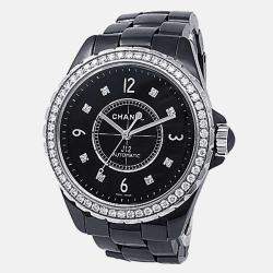 Pre Owned Chanel J12 H3109 Automatic Black Dial Ceramic Diamond Women's Wristwatch 38mm