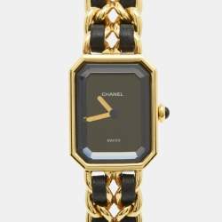 Pre Owned Chanel Premiere H0001 Black Dial Gold Plated Metal Leather Women's Wristwatch 20 mm