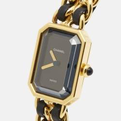 Pre Owned Chanel Premiere H0001 Black Dial Gold Plated Metal Leather Women's Wristwatch 20 mm