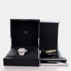 مملوكة مسبقًا ساعة يد نسائية شانيل J12 كوارتز بيضاء سيراميك ستانلس ستيل 33 مم