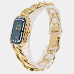Pre Owned Chanel Premiere Quartz Black Stainless Steel 18K Yellow Gold Diamond Women's Wristwatch 20 mm