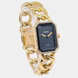 Pre Owned Chanel Premiere Quartz Black Stainless Steel 18K Yellow Gold Diamond Women's Wristwatch 20 mm
