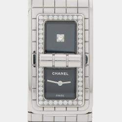 Pre Owned Chanel Code Coco H5145 Quartz Black Dial Stainless Steel Diamond Women's Wristwatch 21.5mm