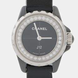 Pre Owned Chanel J12 H4663 Quartz Ceramic Diamond Women's Wristwatch 20mm