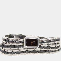 مملوكة مسبقًا Chanel Black Quartz Ceramic, Stainless Steel Diamond Premiere Mini Triple Bracelet Wrist Watch