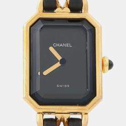Pre Owned Chanel Premiere H0001 Black 18K Yellow Gold Plated, Stainless Steel Quartz Women's Watches 20x26mm