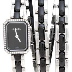 Pre Owned Chanel Black Ceramic Stainless Steel Diamond Premiere Women's Wristwatch 15 mm