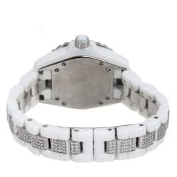 Pre Owned Chanel White Ceramic Diamond J12 Women's Wristwatch 34 mm