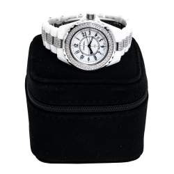 Pre Owned Chanel White Ceramic Diamond J12 Women's Wristwatch 34 mm