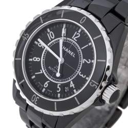 Chanel Black Ceramic Stainless Steel J12 Women's Wristwatch 39 mm