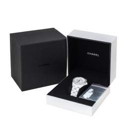 Chanel White Ceramic Stainless Steel Diamond J12 Women's Wristwatch 39 mm