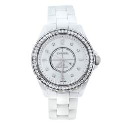 Chanel White Ceramic Stainless Steel Diamond J12 Women's Wristwatch 39 mm